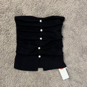 Cider Black Ruched Tube Top with Pearl Accents